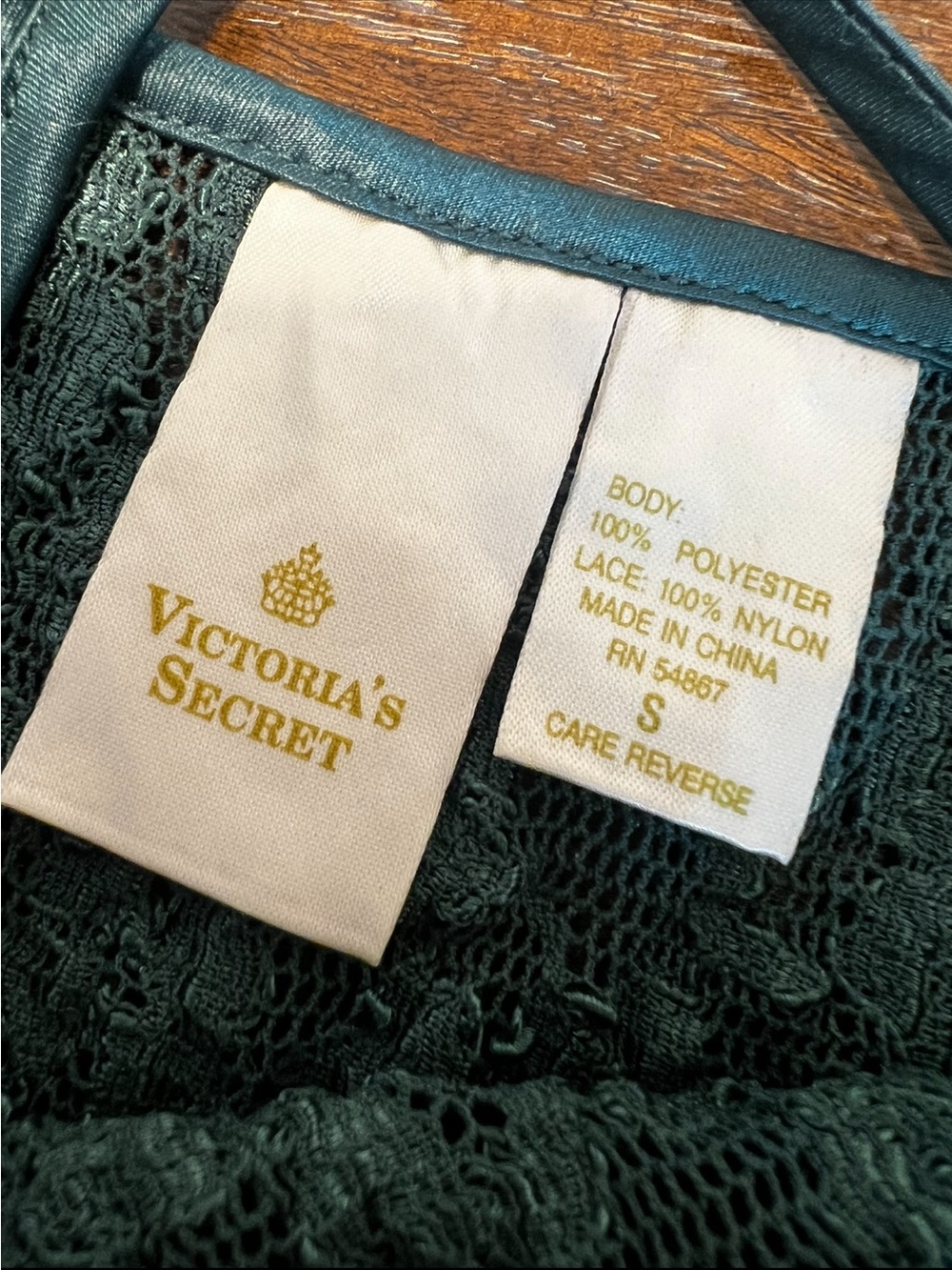 Vintage Victoria's Secret Gold Crown Label Dark Green Satin & Lace Slip